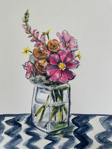 Original cottage flower vase painting artwork A4