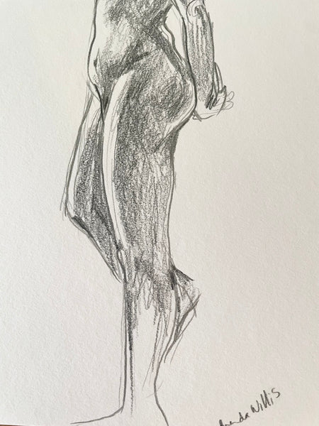 Original female nude pencil drawing. A4