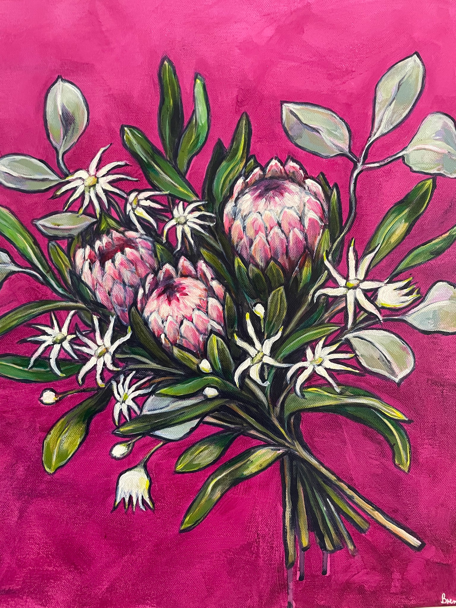 'Intrepid Daring' Australian native bouquet canvas painting. 52cm x 52cm