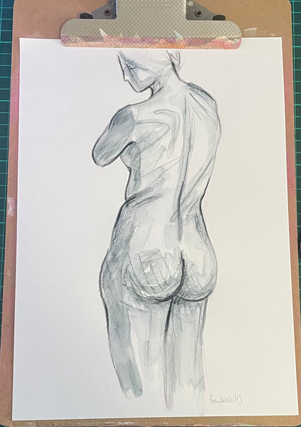 Original nude female figure watercolour sketch. A4