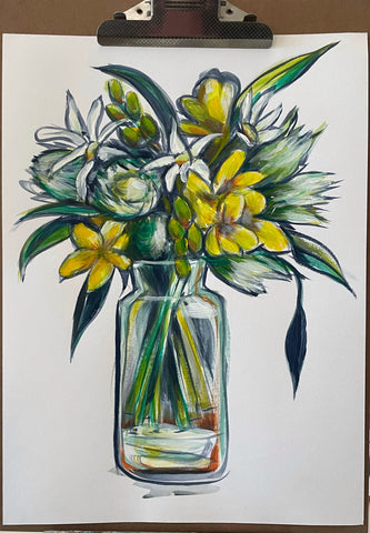 Original Native Flower vase painting artwork A3