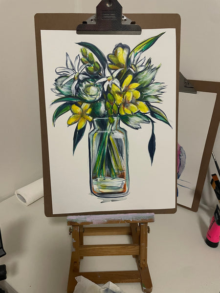 Original Native Flower vase painting artwork A3