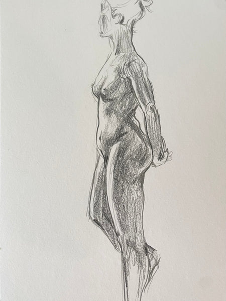 Original female nude pencil drawing. A4