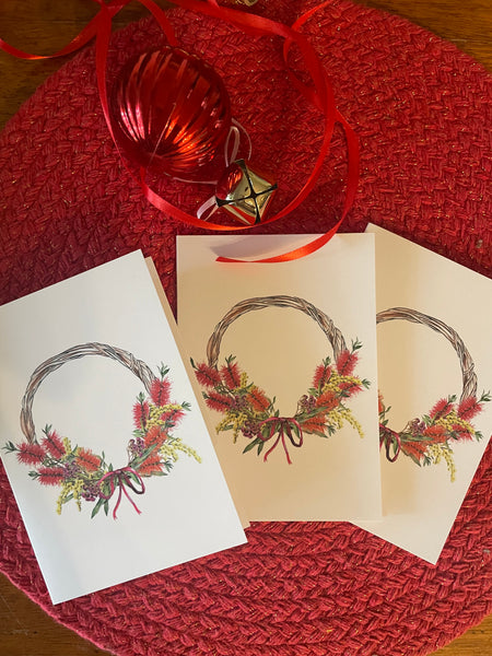 Australian native flower wreath 3 card set.