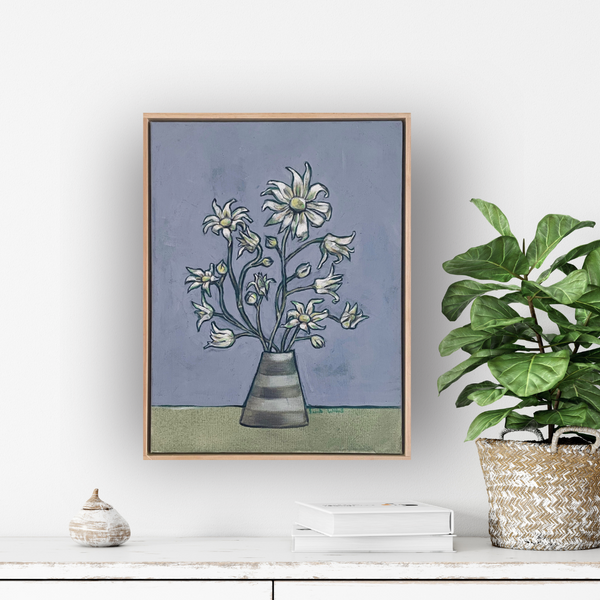 Australian Flannel Flowers acrylic framed canvas painting. 32.5cm x 42cm