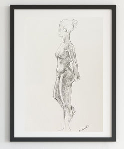 Original female nude pencil drawing. A4