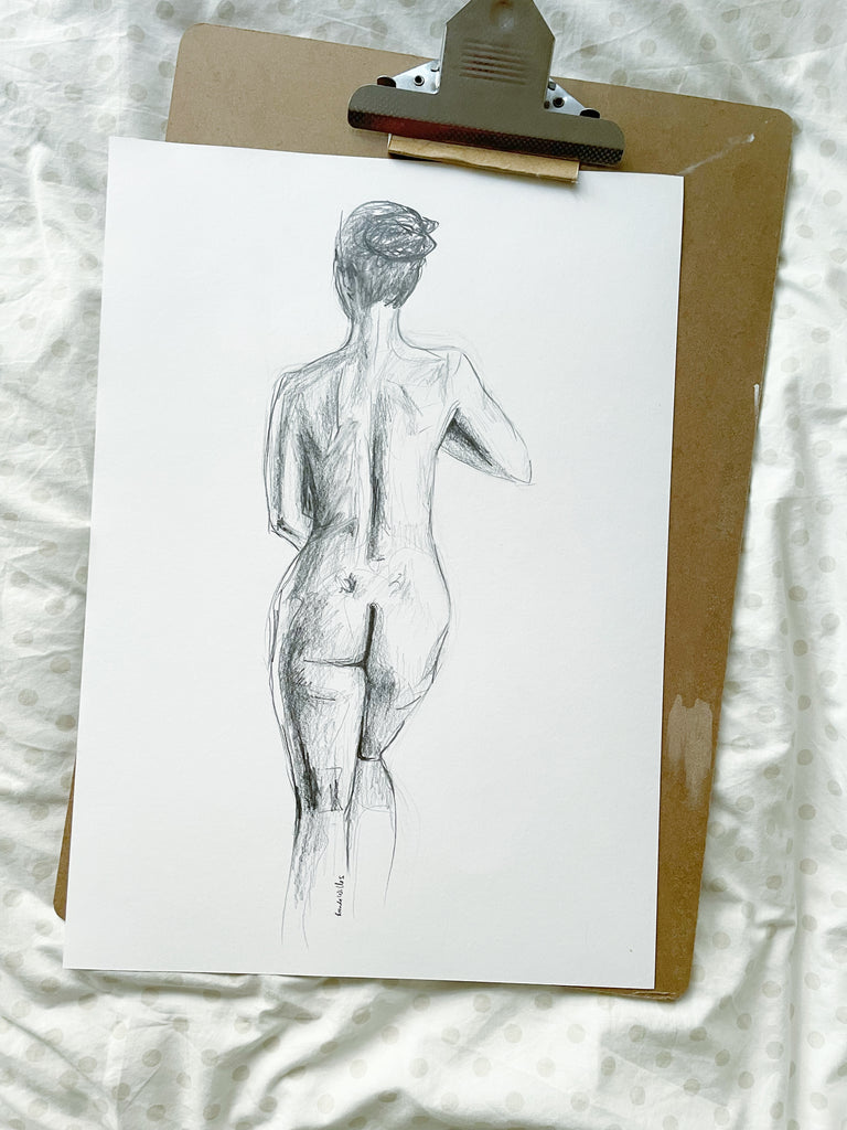 Original Tasteful female nude figure drawing A3 – ArtByPost