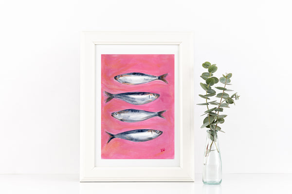 Pink Sardines painting print