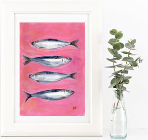 Pink Sardines painting print