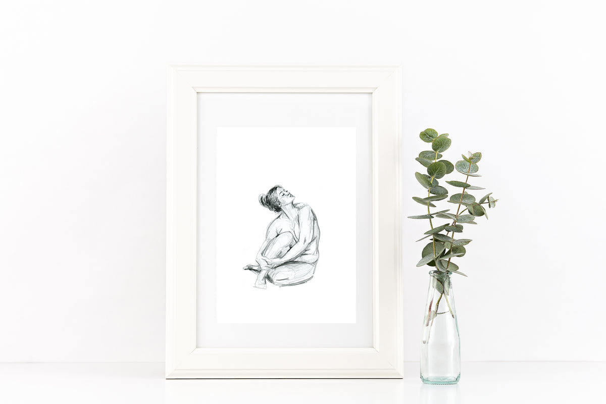 Hand Drawn Curvy Nude Female Figure Drawing Print Tasteful Black And Artbypost 0101